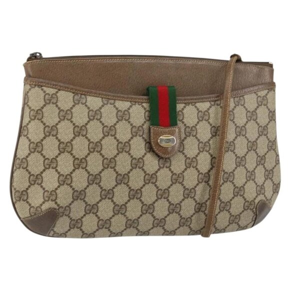 GUCCI GG Supreme Web Sherry Line Bag PVC Beige Gold 904 02 020 Auth BA7124 - Picture 2 of 16